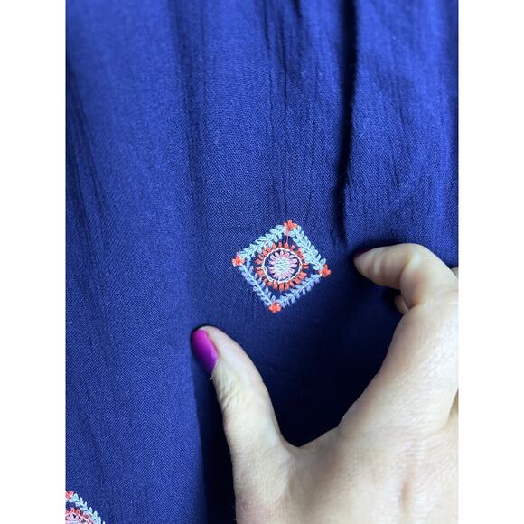 Sundance Flowy Embroidered Pants Navy Size M - Picture 2 of 8